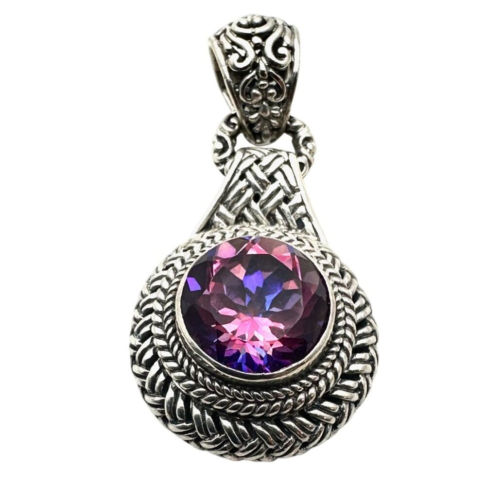Sarda Bali Designer Sterling Silver Blue Pink Mystic Quartz Pendant 4 Necklace